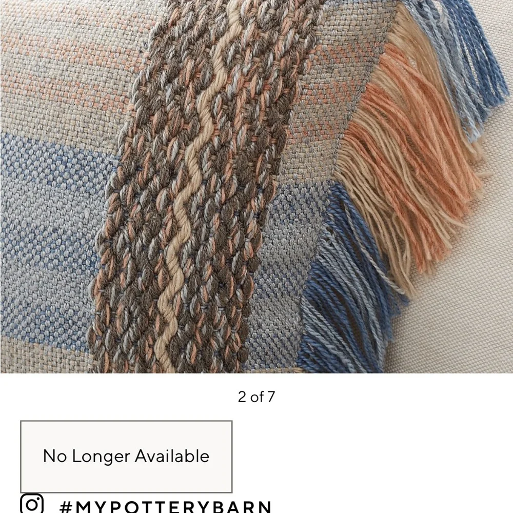 Pottery Barn Andora Eco-friendly fringe lumbar pillow cover-blue/tan